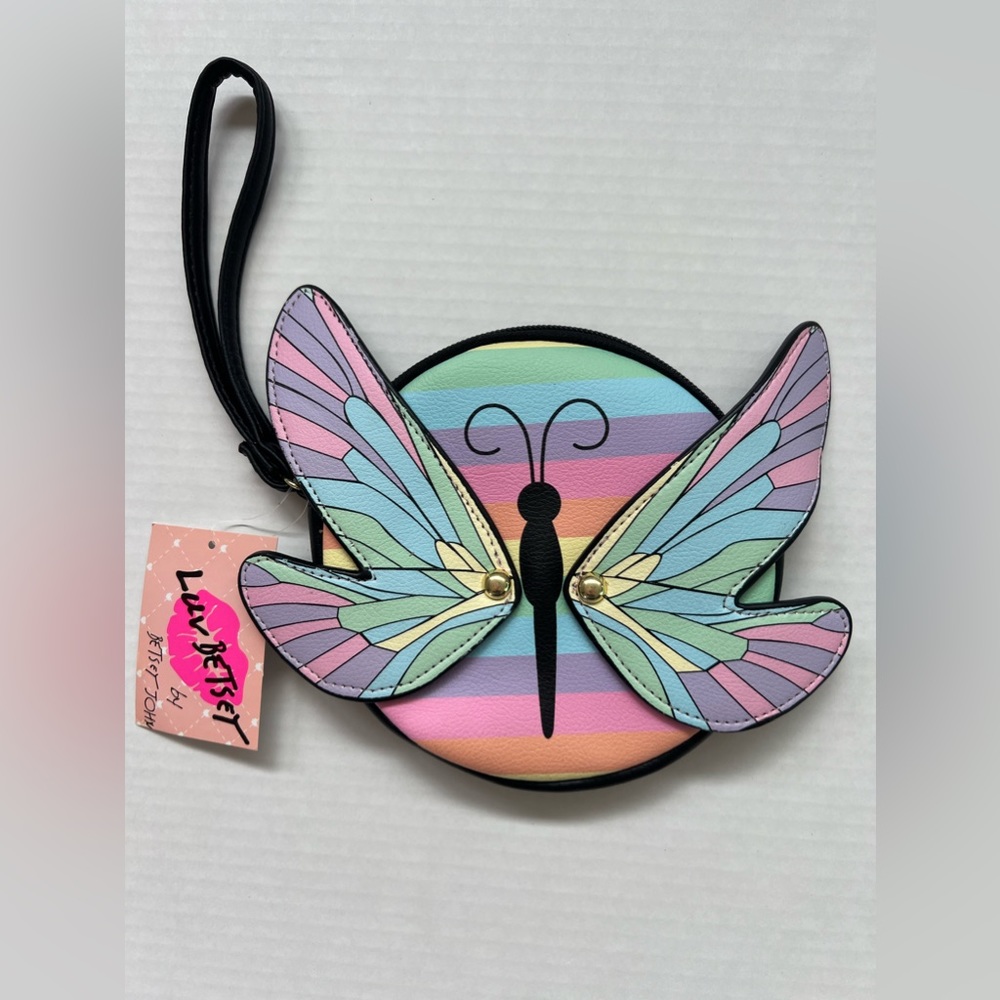 Betsey Johnson Luv Betsey Butterfly Moveable Rainbow Coin Purse Wristlet NWT